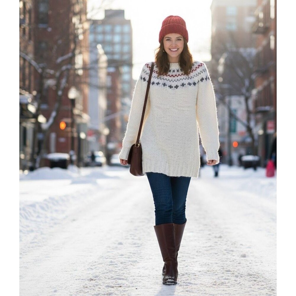Zara Knit Womens Fair Isle Sweater Size M Acrylic/Wool/Nylon/Alpaca Blend White/